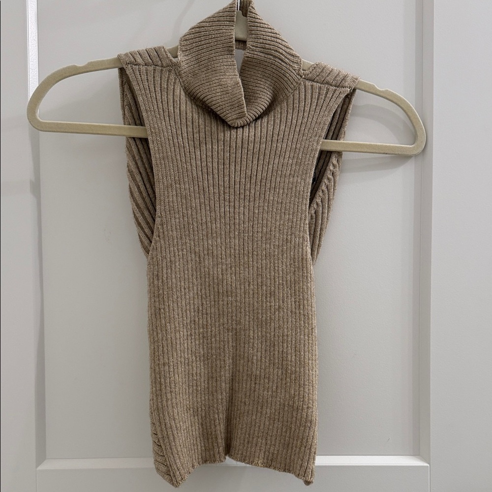 Papermoon Ribbed Tan Turtleneck Sweater